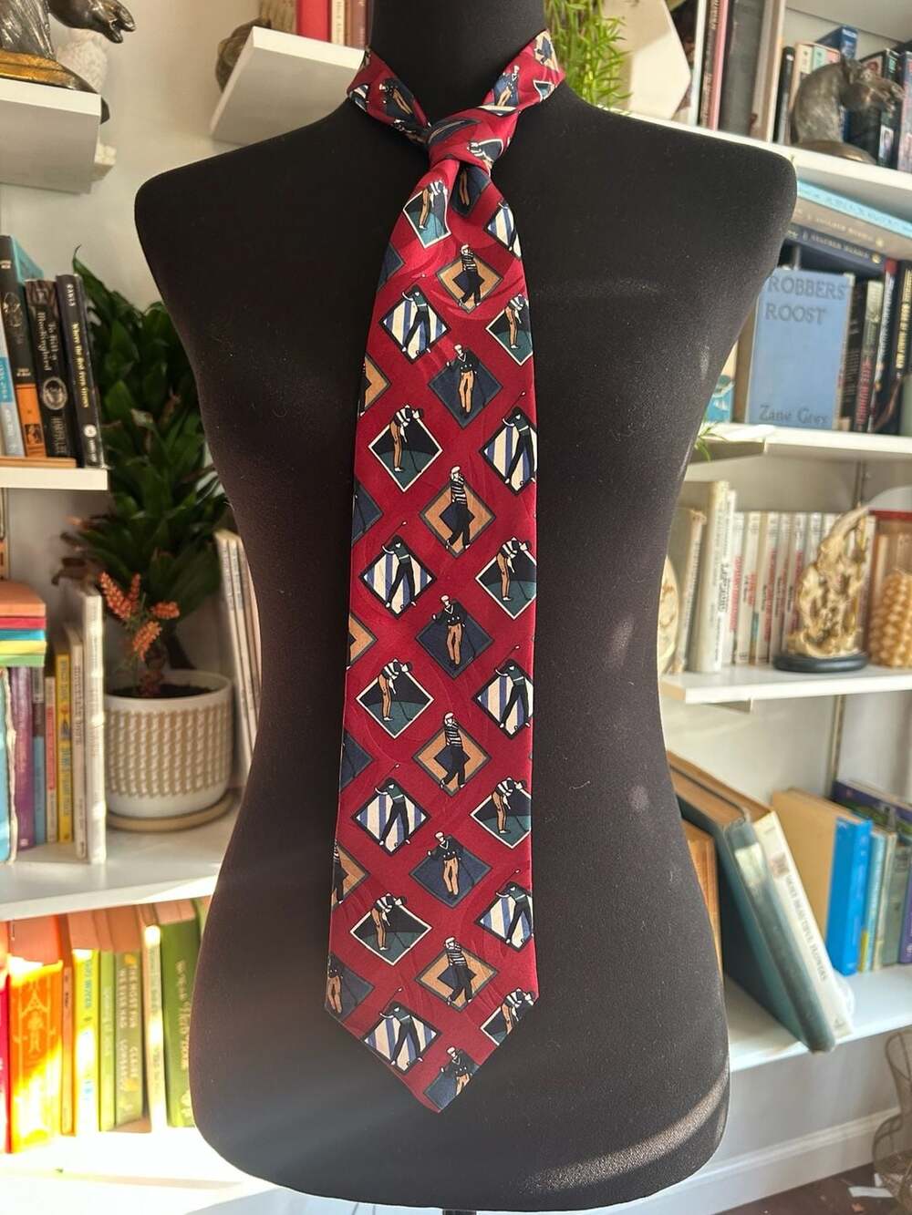 Stafford Vintage Men's Red Silk Golf Theme Patterned Necktie